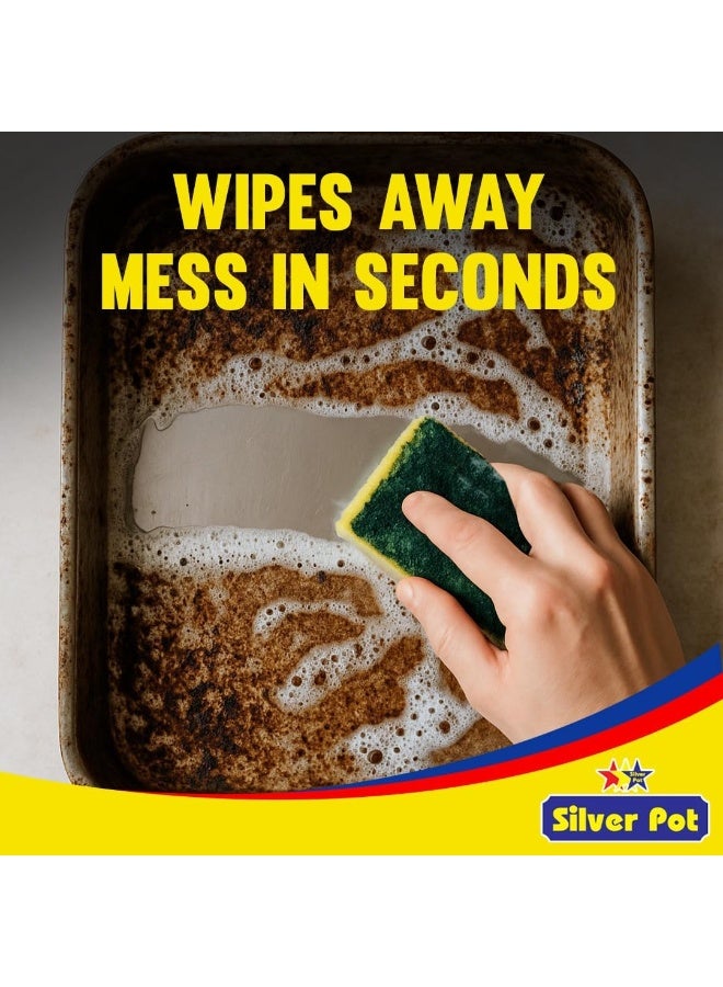 Silver Pot 12 pcs Kitchen Sponge & Scourer – 9cm Dual-Purpose Cleaning Sponge for Pots, Pans, Kitchen Utensils, and Delicate Surfaces - Image 5